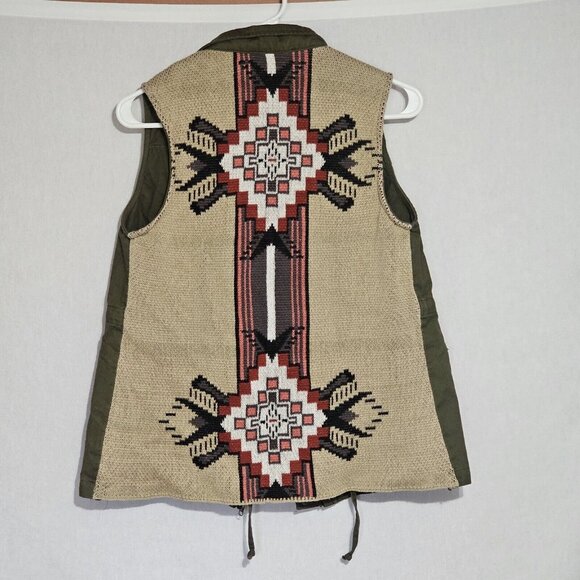 Perch By Blu-Pepper Vest Zipper Womens Aztec Pattern Olive Green Adjustable S - Picture 7 of 8